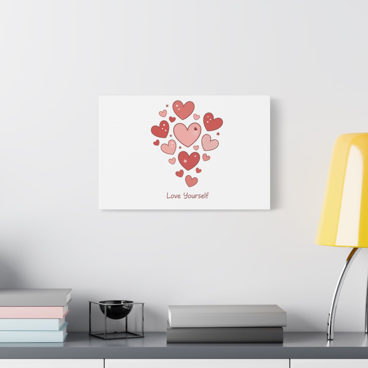 Love Yourself Canvas Wall Art — Watercolor Hearts Inspirational Home Decor