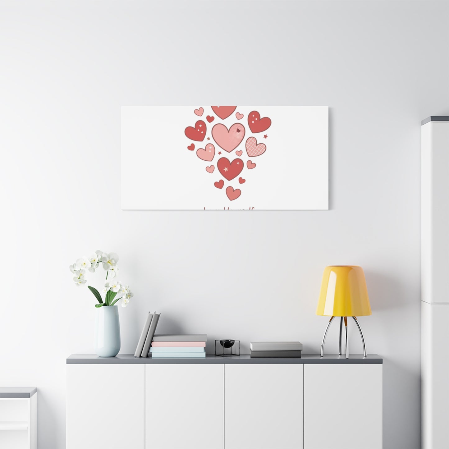 Love Yourself Canvas Wall Art — Watercolor Hearts Inspirational Home Decor