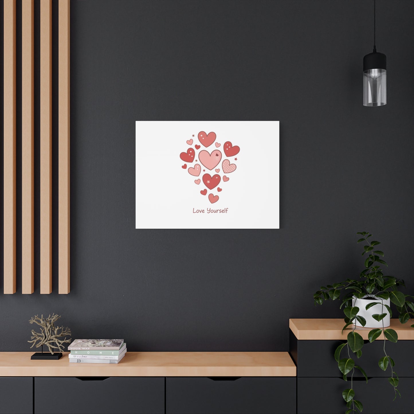 Love Yourself Canvas Wall Art — Watercolor Hearts Inspirational Home Decor