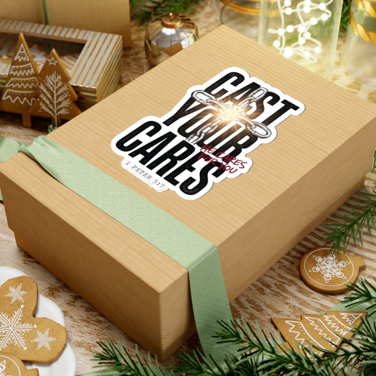 Cast Your Cares Sticker | Christian Streetwear, Scripture 1 Peter 5:7