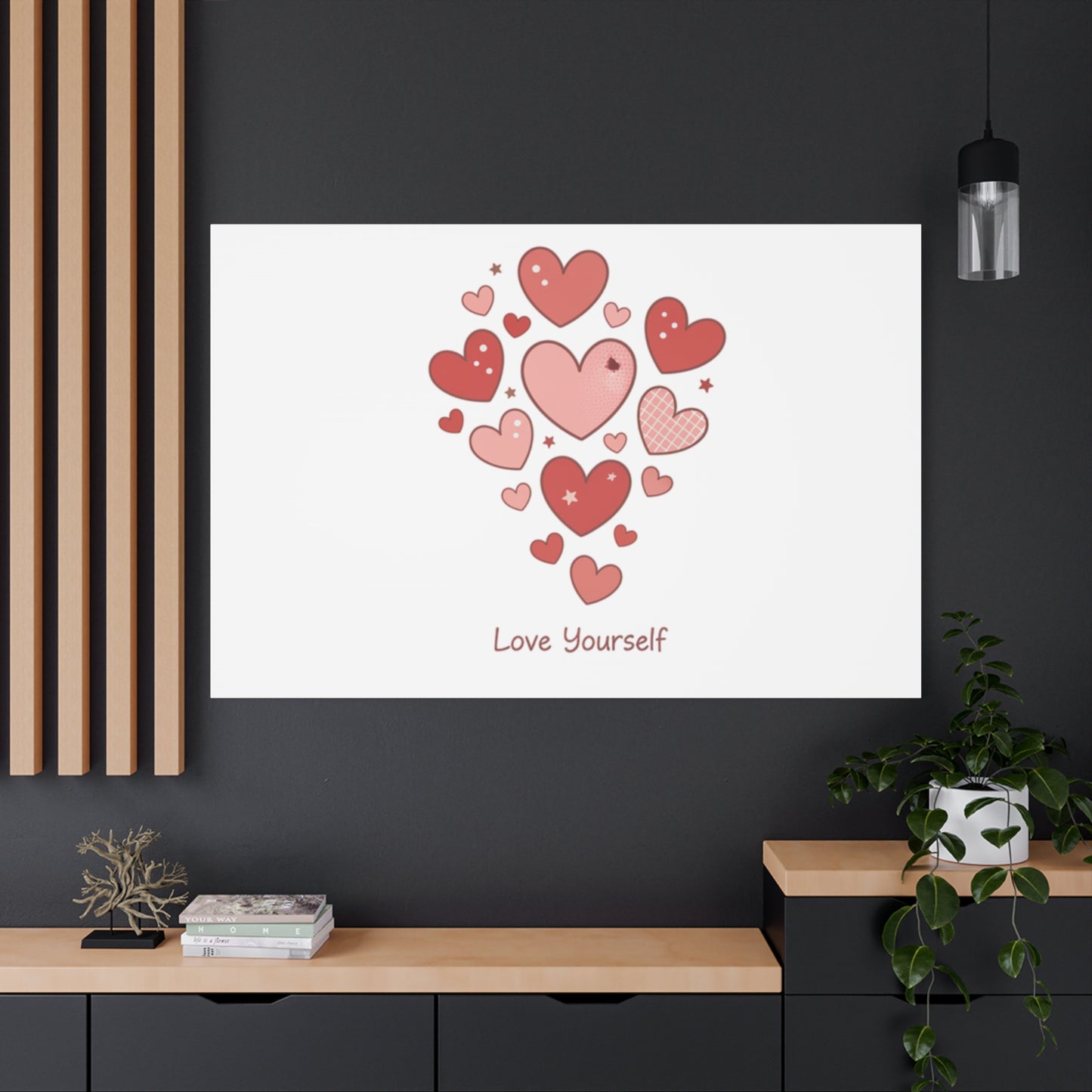 Love Yourself Canvas Wall Art — Watercolor Hearts Inspirational Home Decor