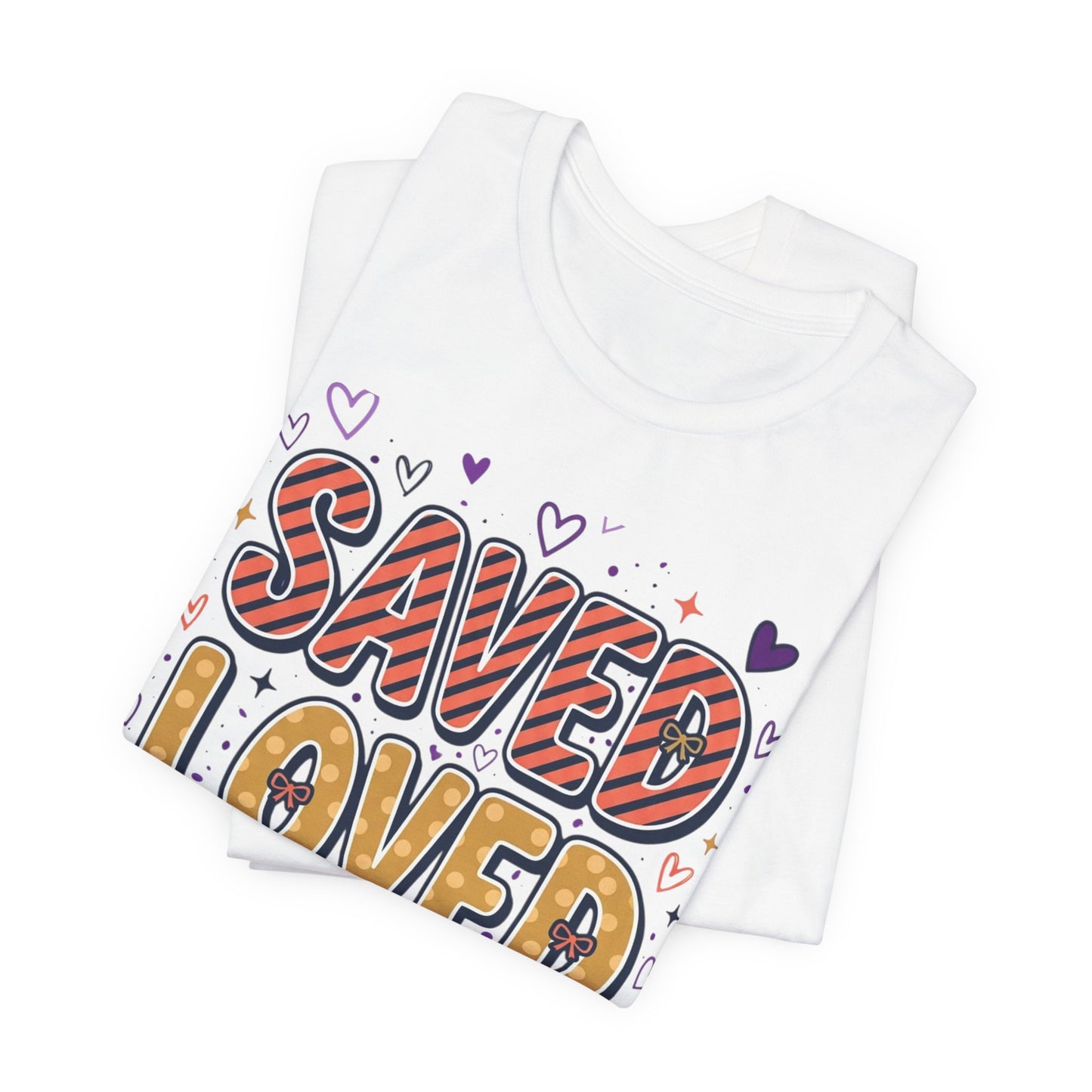 Saved Loved Forgiven T-Shirt | Christian Rainbow Scripture Tee, Playful Faith
