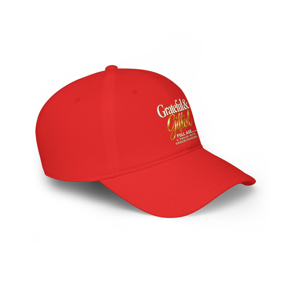Baseball Cap — "Grateful & Gifted" Embroidered Red Low-Profile Hat