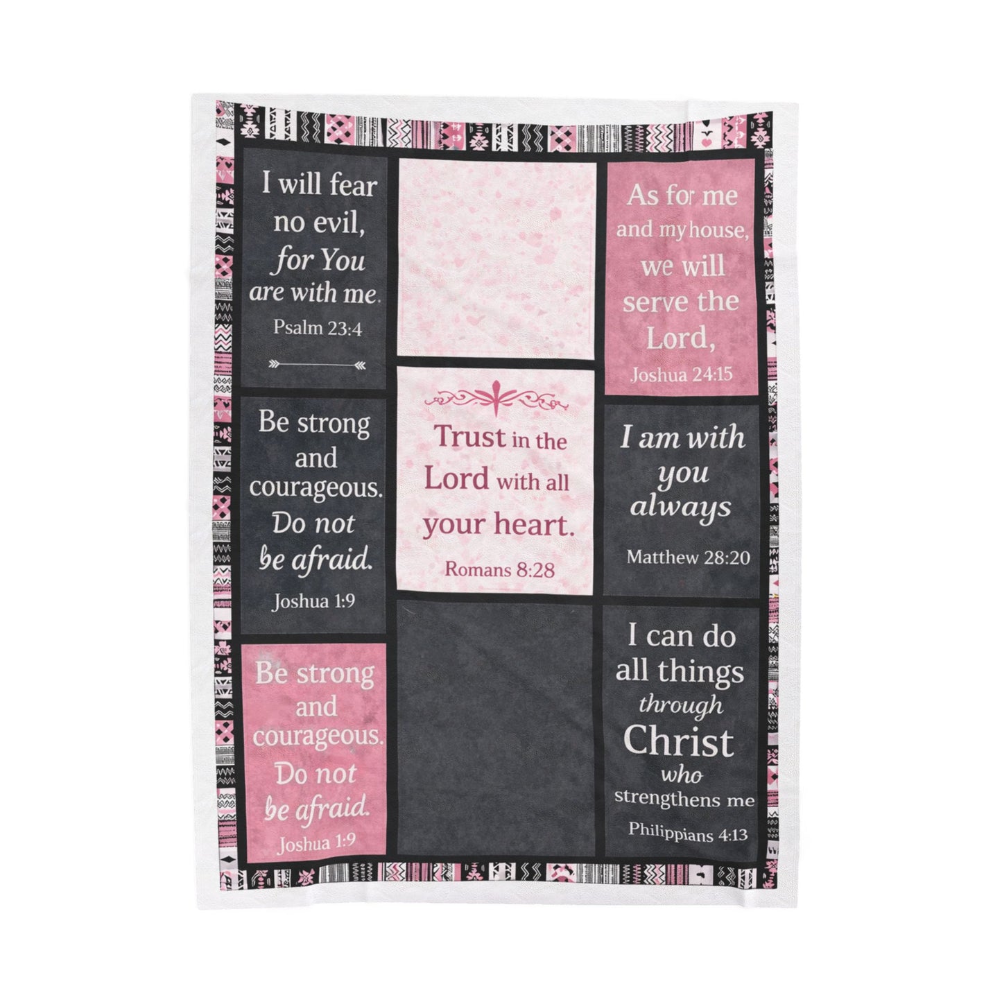 Inspirational Scripture Velveteen Plush Blanket — Christian Bible Verse Throw (Psalm, Joshua, Romans, Matthew, Philippians)