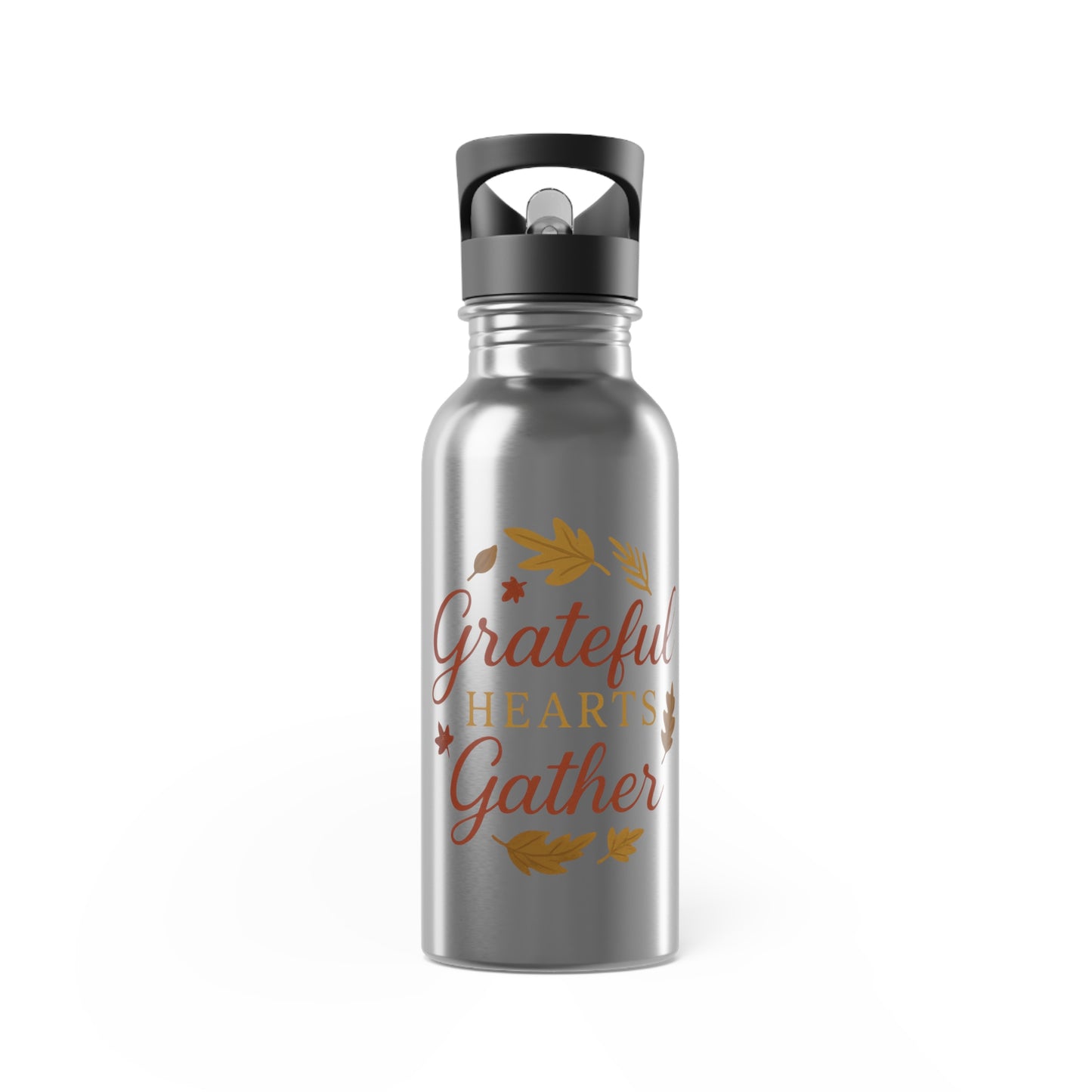 Grateful Hearts Gather 20oz Stainless Steel Water Bottle with Straw — Autumn Leaf Design