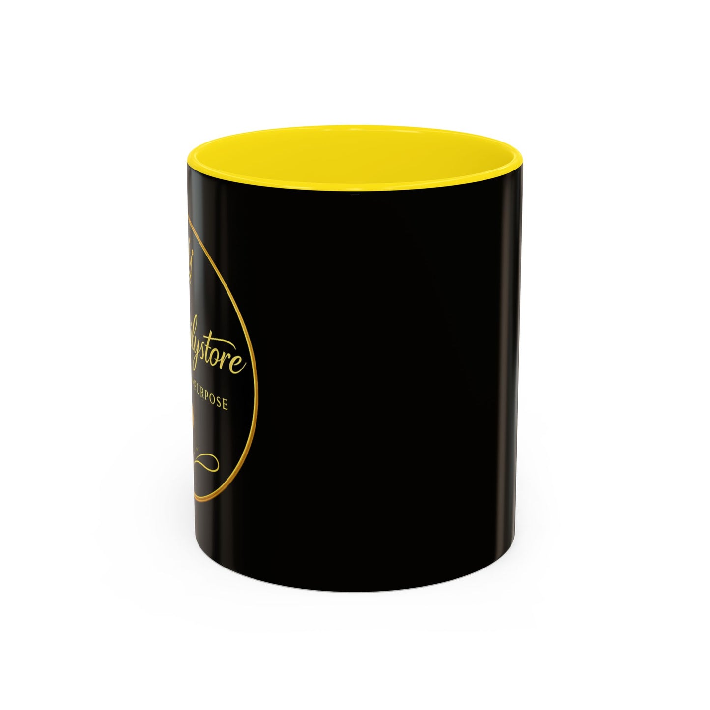 Black Accent Coffee Mug — "Abafamilystore: Faith • Family • Purpose" Gold Logo