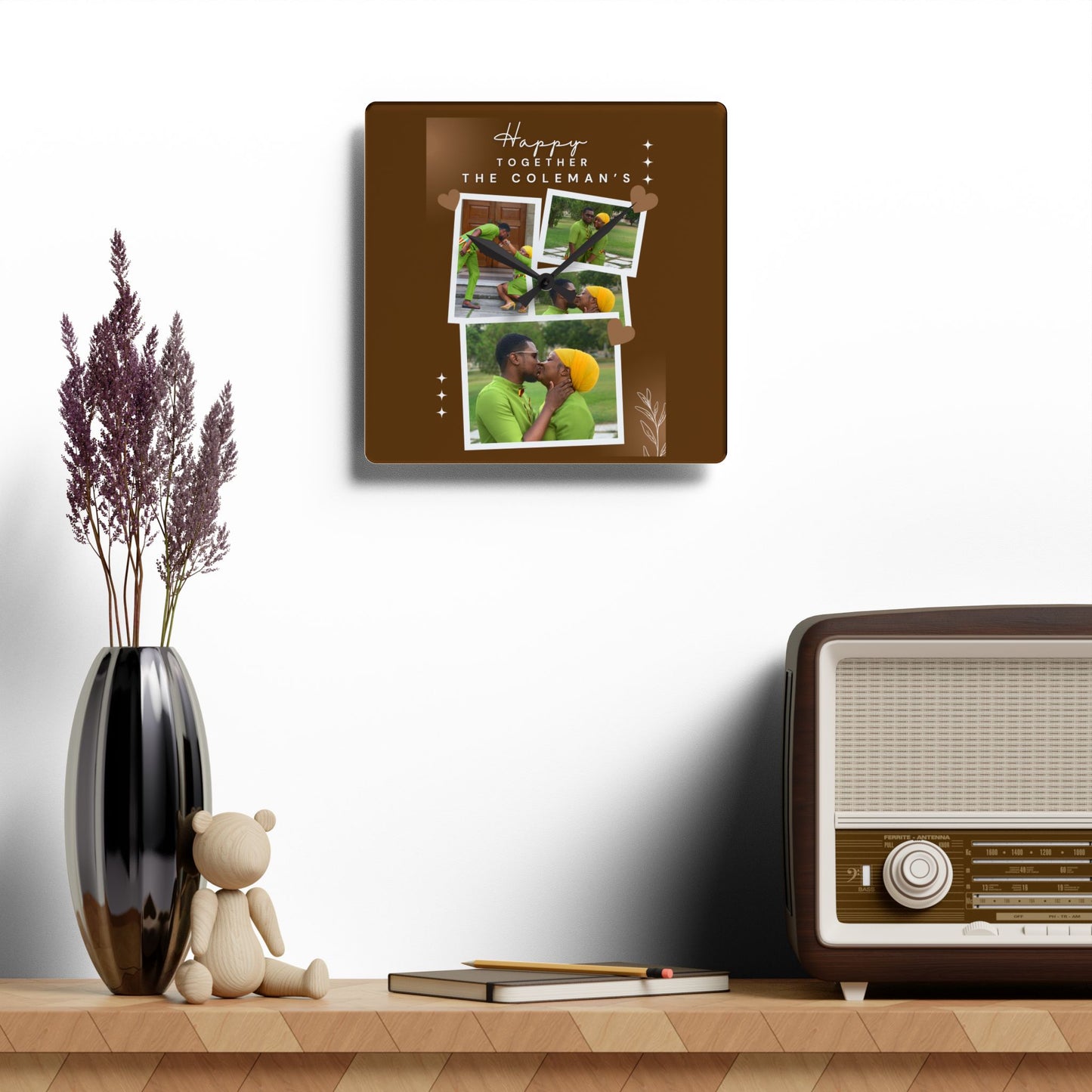 Acrylic Wall Clock — Personalized Photo Collage "Happy Together" Family Clock