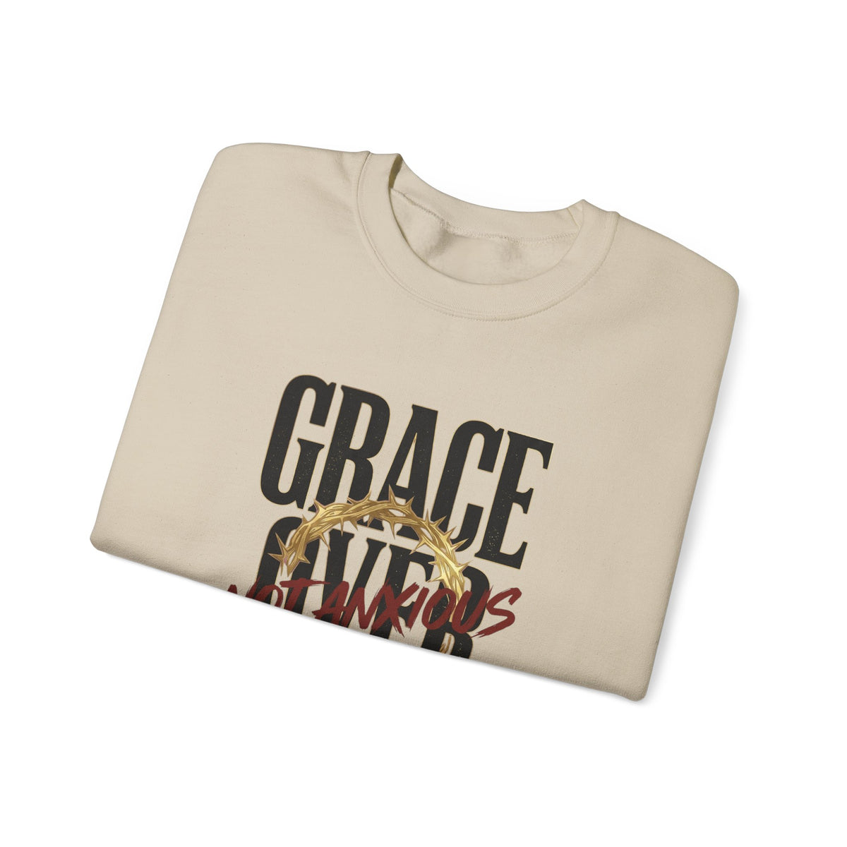 Grace Over Fear Crewneck Sweatshirt | Christian Streetwear, Distressed Thorn Graphic