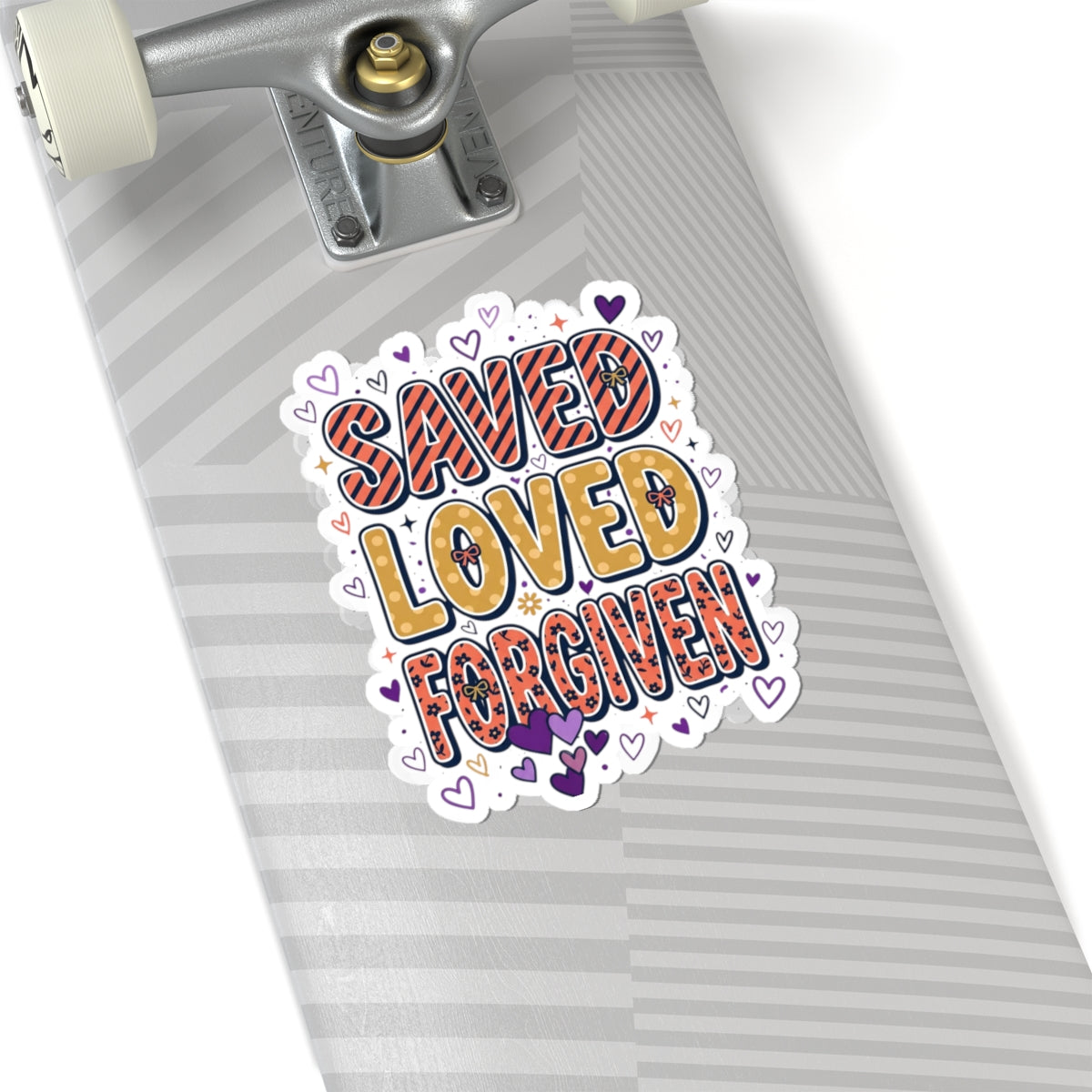 Saved Loved Forgiven Sticker | Christian faith, colorful script