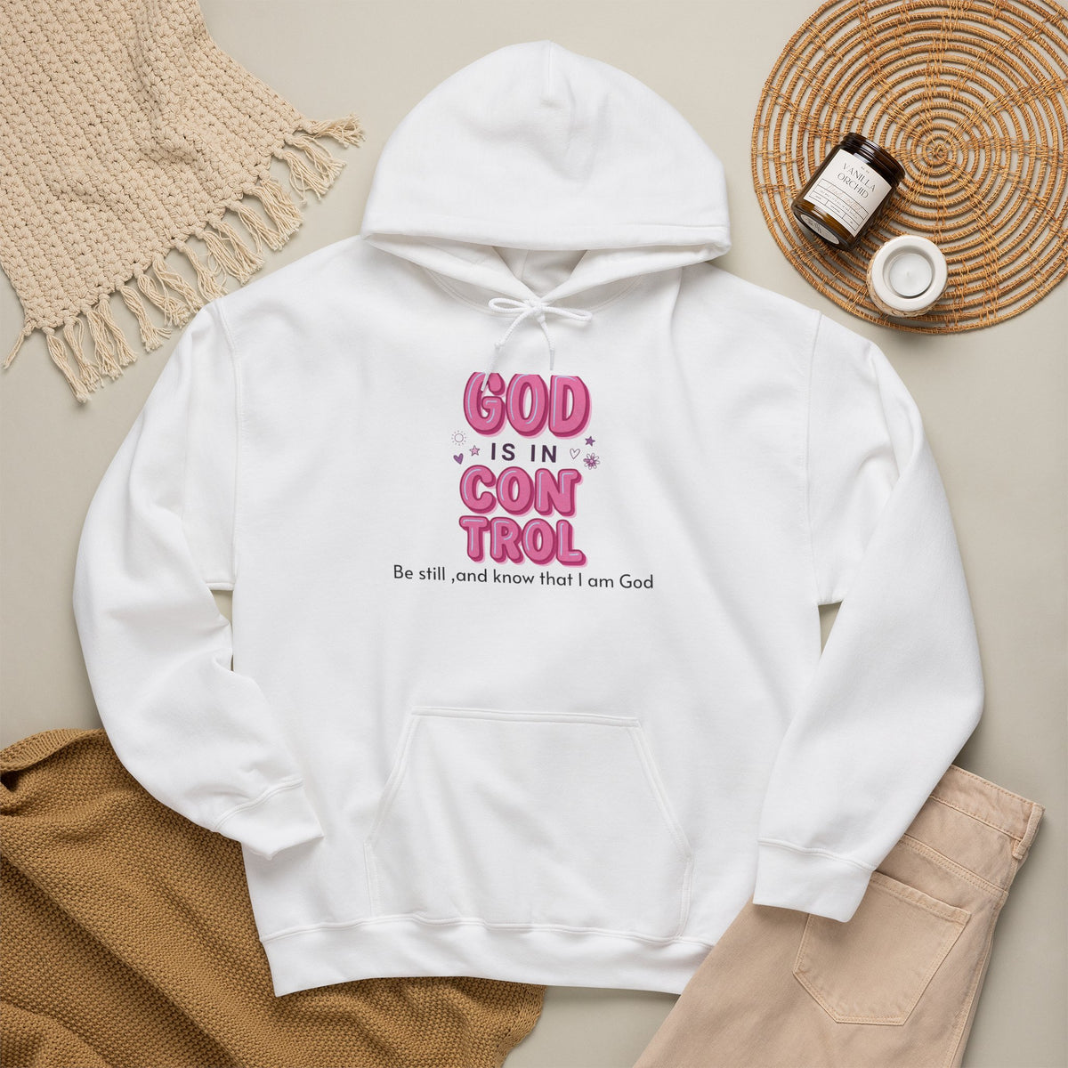 God Is in Control Hoodie | Christian Rainbow Script, Playful Faith Apparel