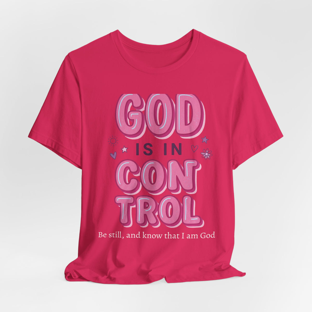 God Is In Control Tee | Christian faith shirt, playful rainbow script