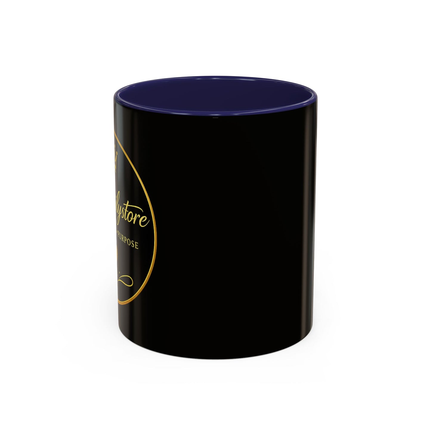 Black Accent Coffee Mug — "Abafamilystore: Faith • Family • Purpose" Gold Logo