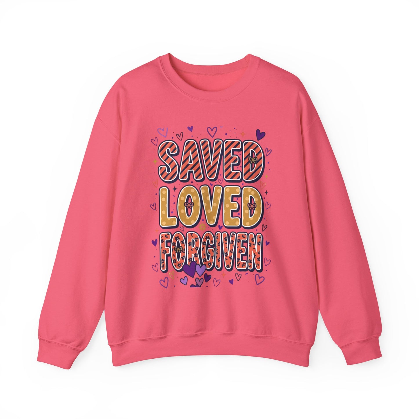 Saved Loved Forgiven Sweatshirt | Christian rainbow scripture style