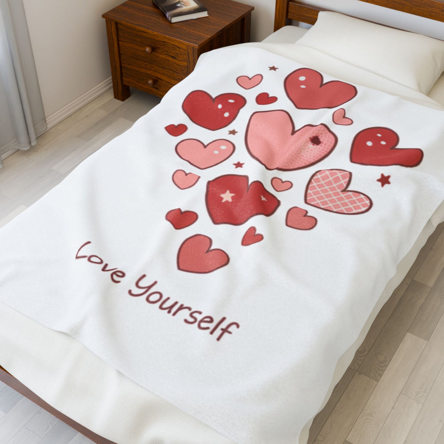 Love Yourself Plush Blanket — Watercolor Hearts Inspirational Velveteen Throw