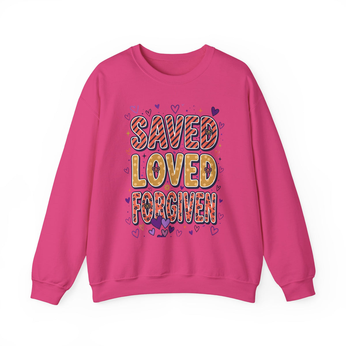 Saved Loved Forgiven Sweatshirt | Christian rainbow scripture style