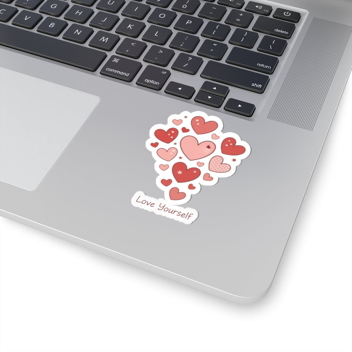 Love Yourself Sticker — Watercolor Hearts Inspirational Decal for Laptops, Water Bottles & Journals