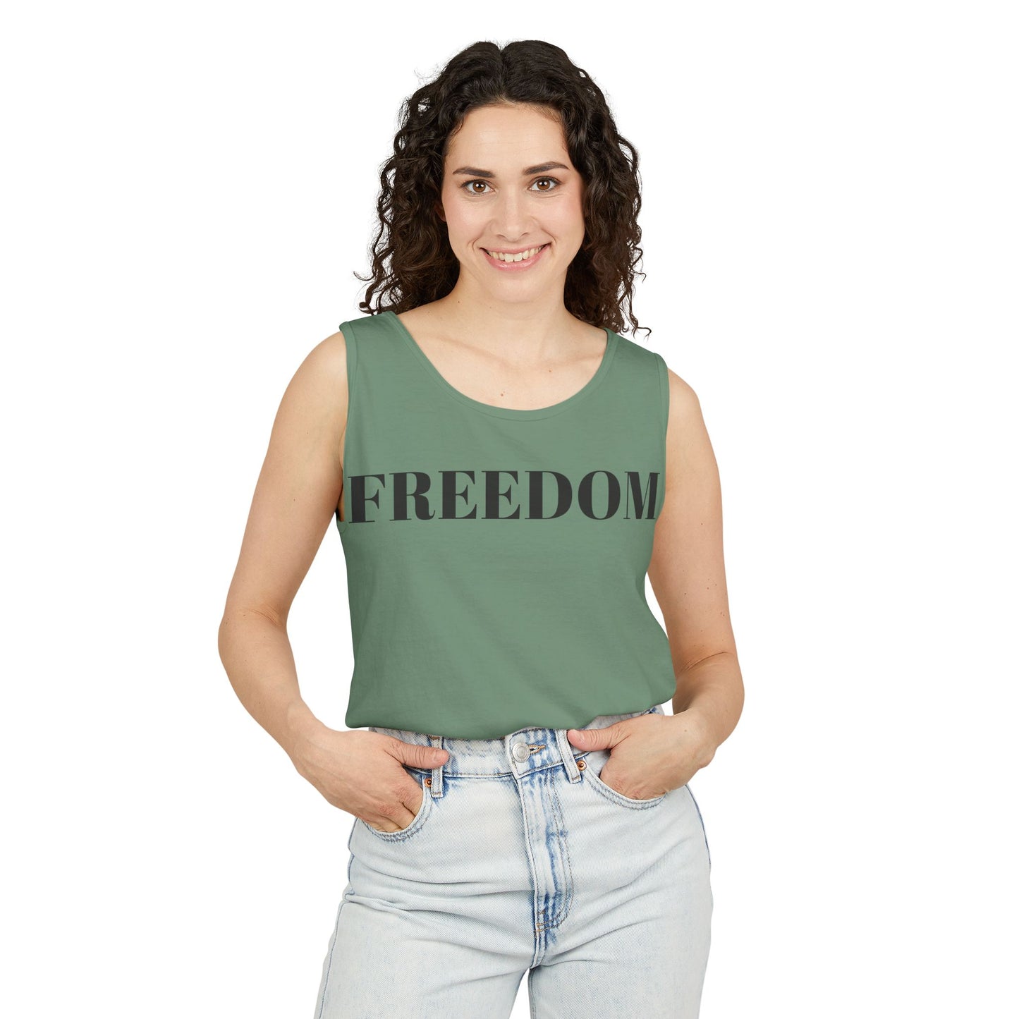 Freedom Unisex Garment-Dyed Tank Top - Comfortable Summer Wear, Casual Lounge, Outdoor Fitness, Inspirational Gift, Vacation Apparel