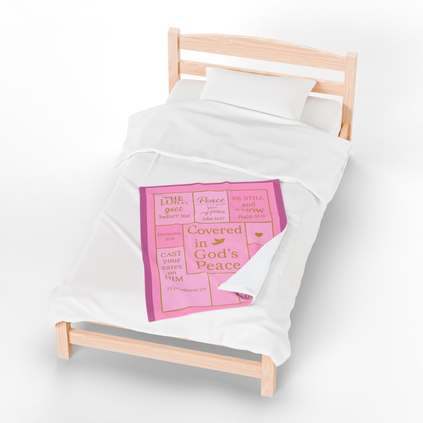Covered in God's Peace Velveteen Plush Blanket — Inspirational Scripture Throw (Pink)