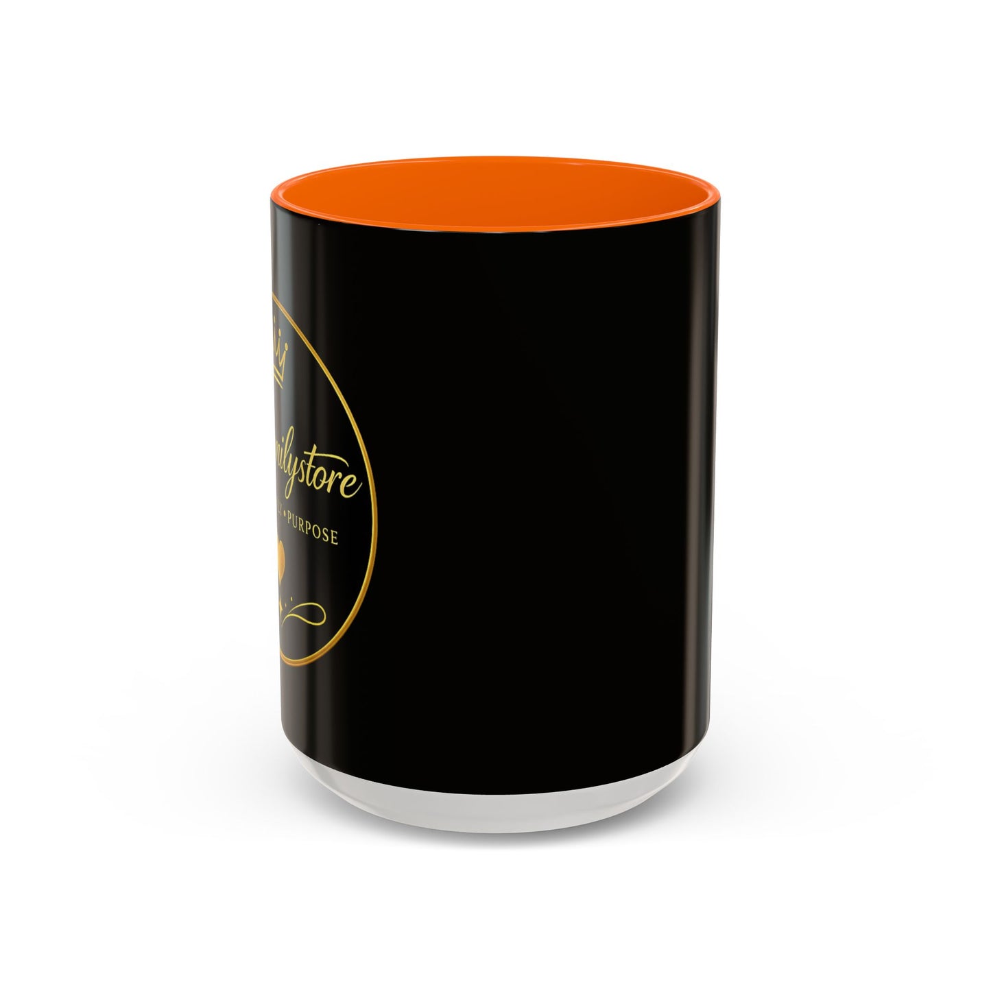 Black Accent Coffee Mug — "Abafamilystore: Faith • Family • Purpose" Gold Logo