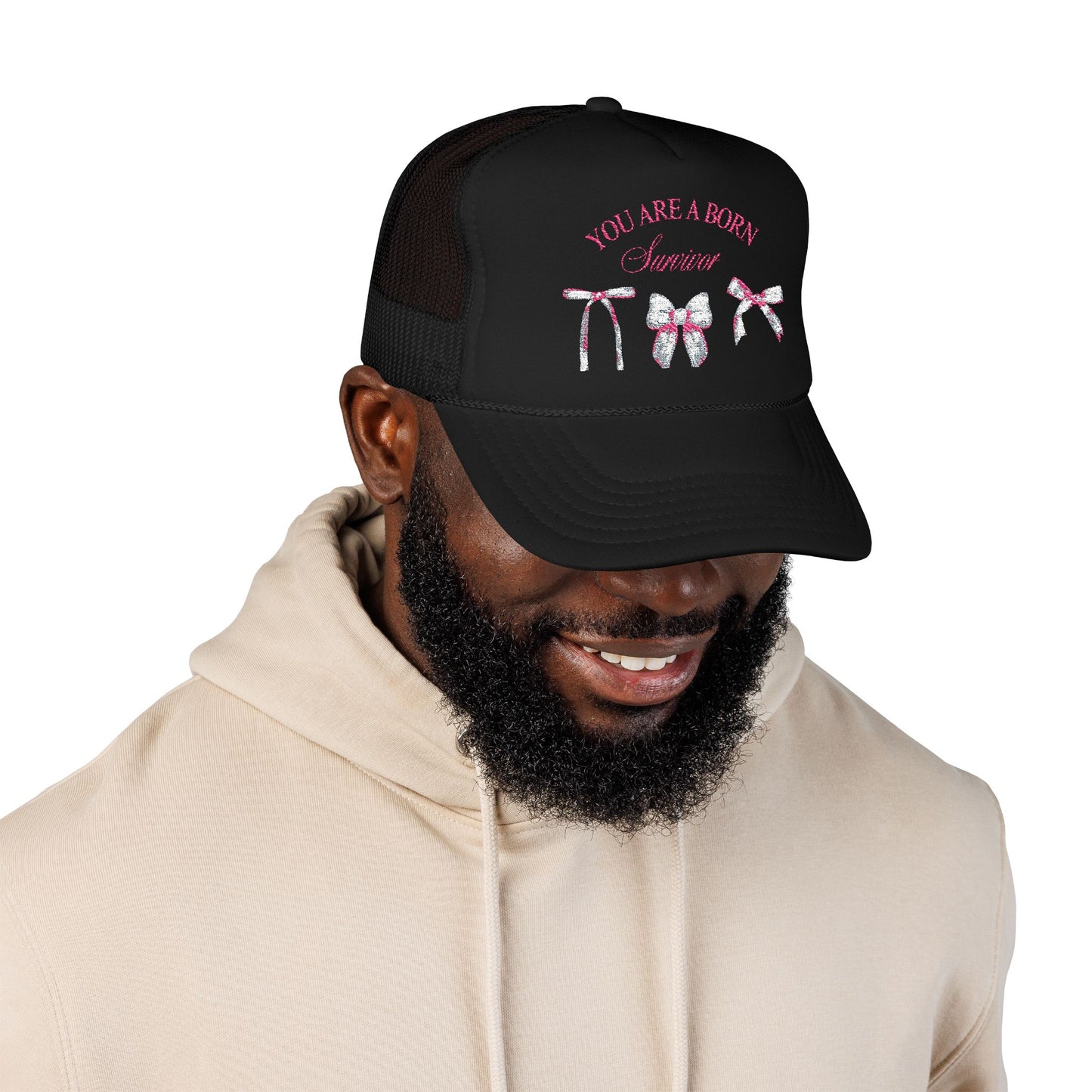 Embroidered Survival Trucker Hat - Inspirational, Unique Gift, Casual Wear, Cancer Awareness, Everyday Style