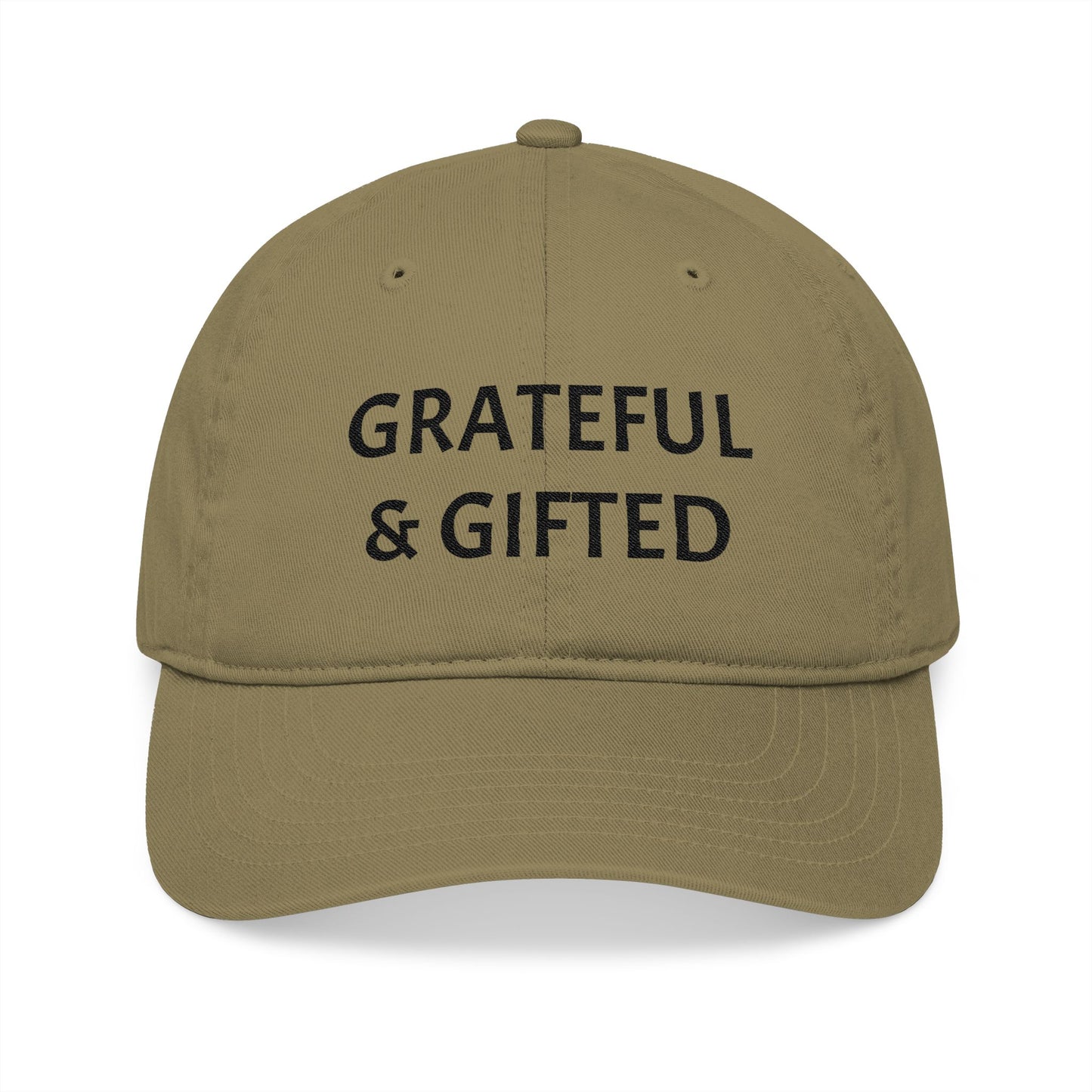 Grateful & Gifted Organic Baseball Cap, Eco-Friendly Hat, Embroidered Adjustable Cap, Gift for Friends, Casual Style Accessory