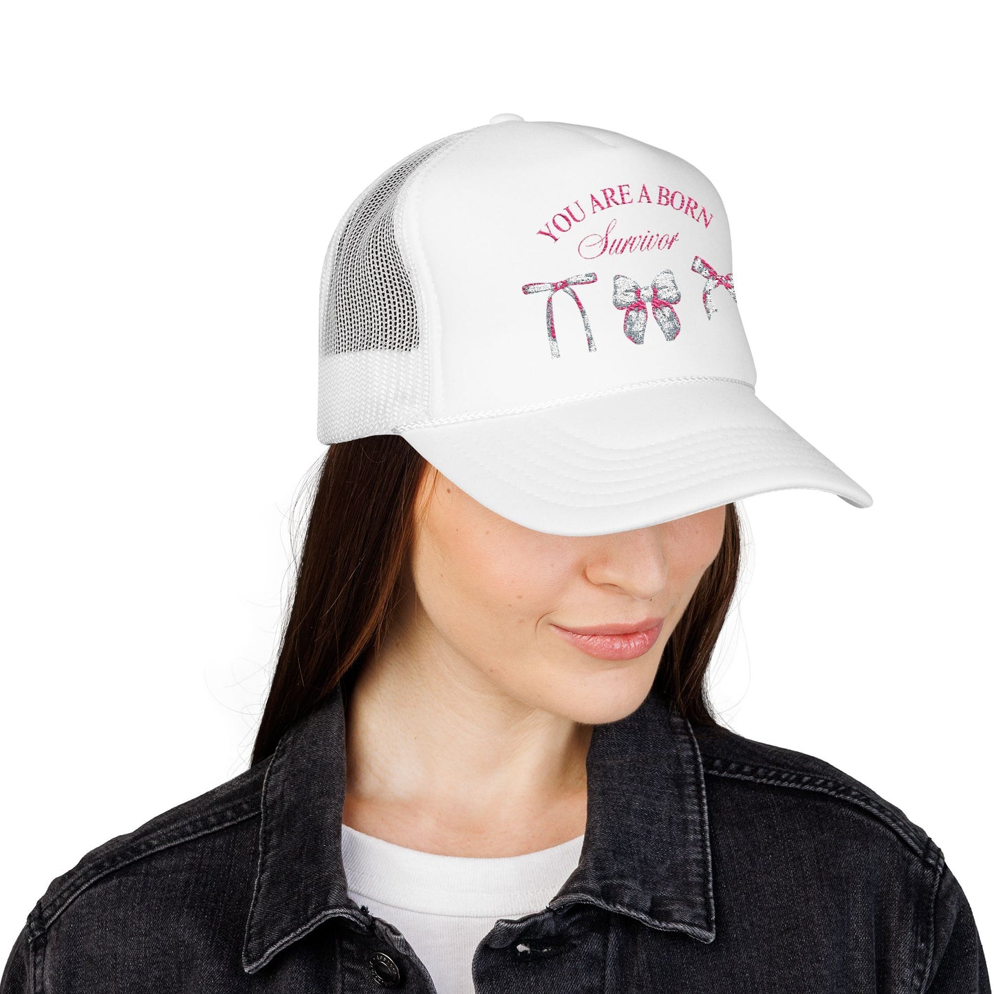 Embroidered Survival Trucker Hat - Inspirational, Unique Gift, Casual Wear, Cancer Awareness, Everyday Style
