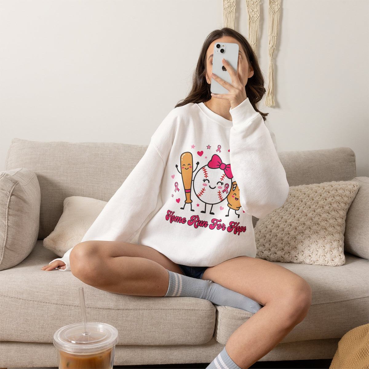 Softball Ribbon Team Support Sweatshirt | Breast Cancer Awareness