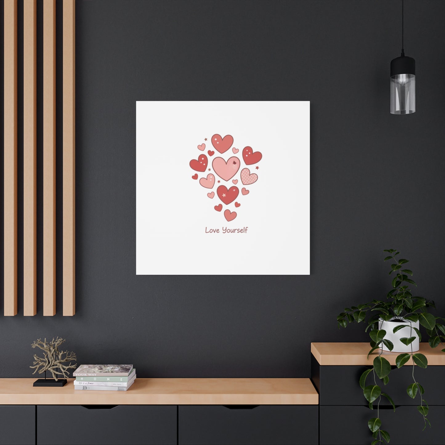 Love Yourself Canvas Wall Art — Watercolor Hearts Inspirational Home Decor