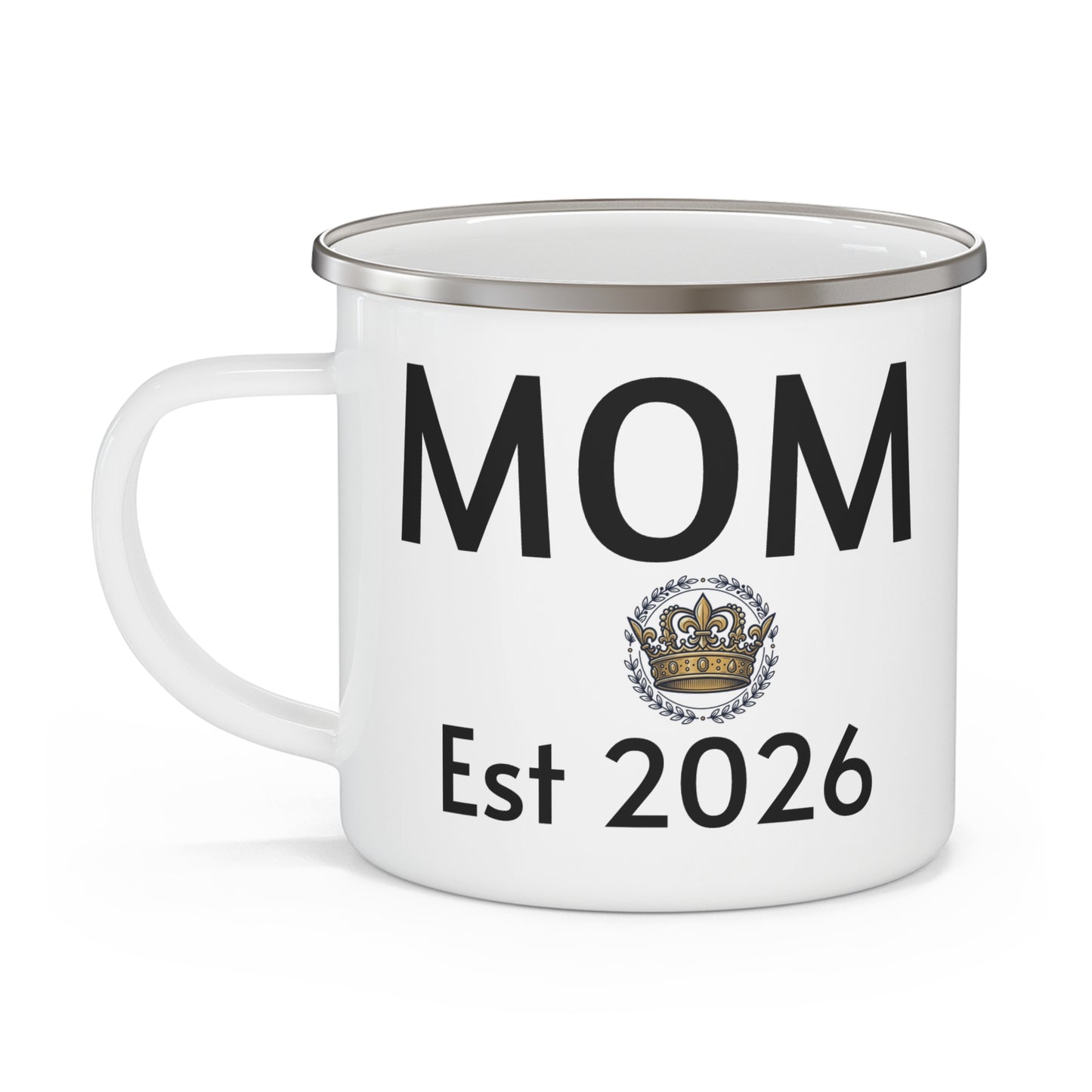 Mom Est 2026 Enamel Camping Mug — First Time Mom & Pregnancy Gift