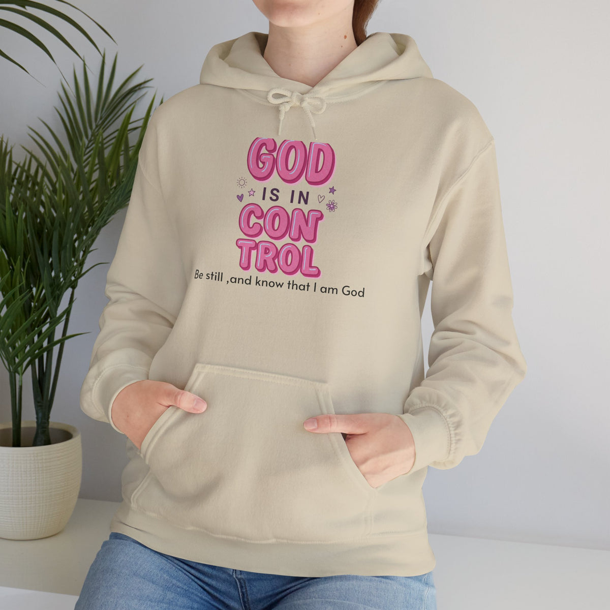 God Is in Control Hoodie | Christian Rainbow Script, Playful Faith Apparel