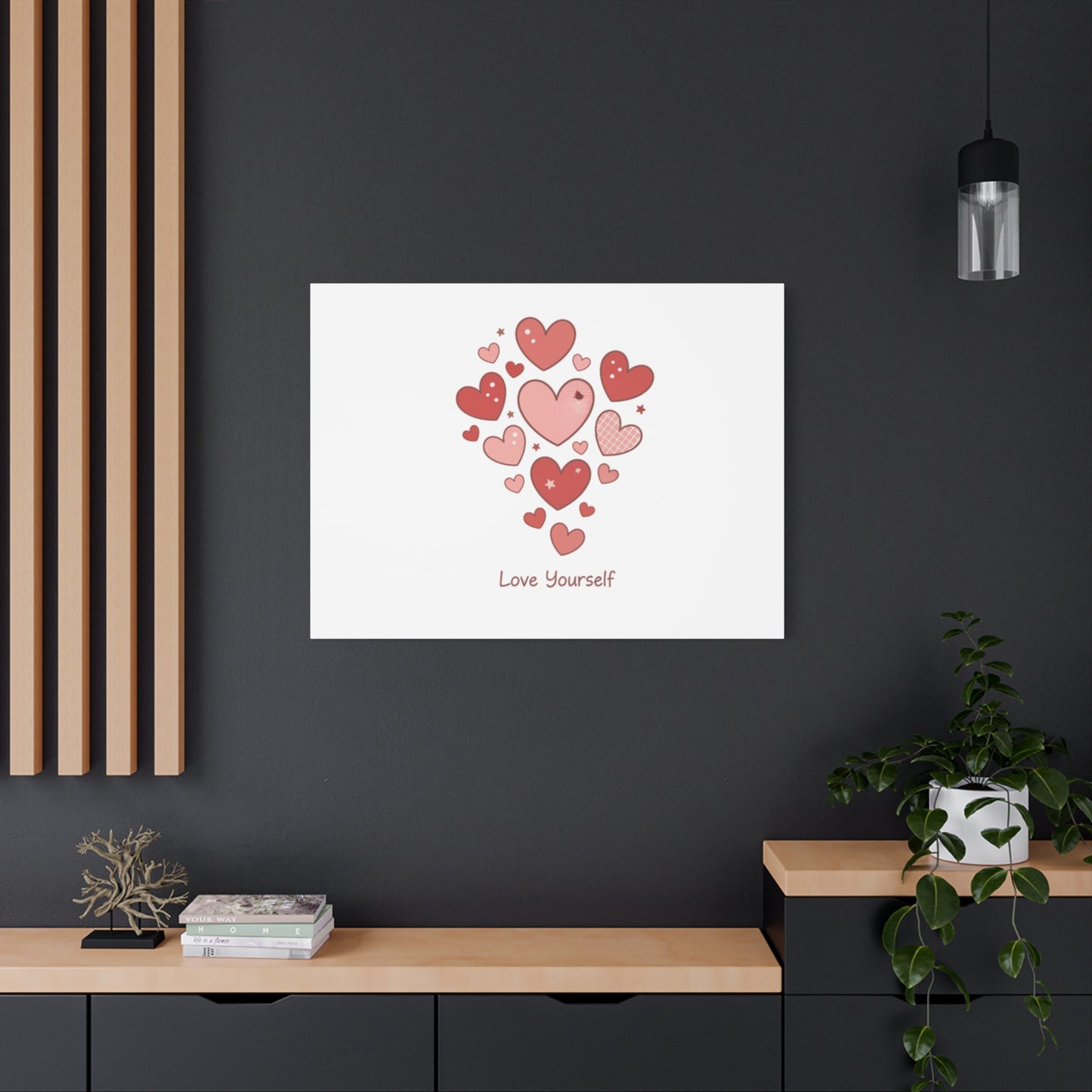 Love Yourself Canvas Wall Art — Watercolor Hearts Inspirational Home Decor