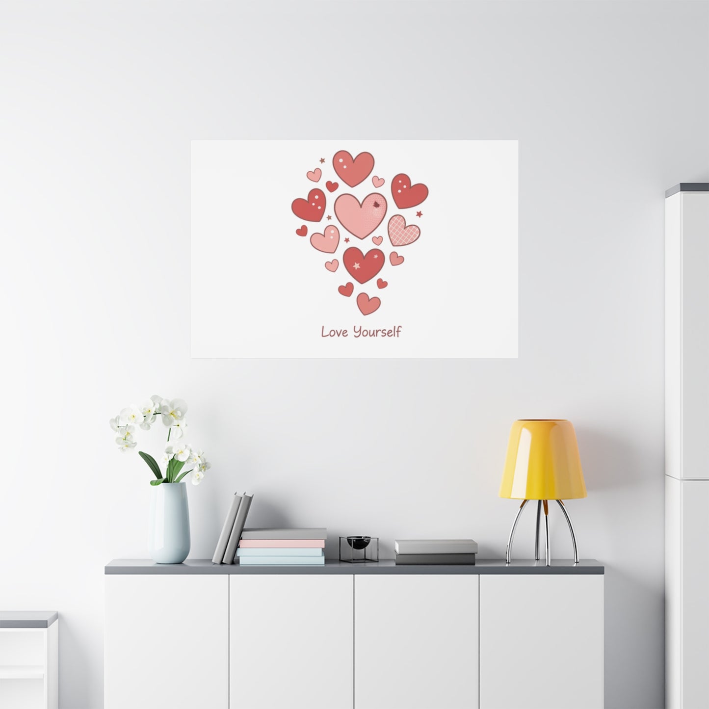 Love Yourself Canvas Wall Art — Watercolor Hearts Inspirational Home Decor