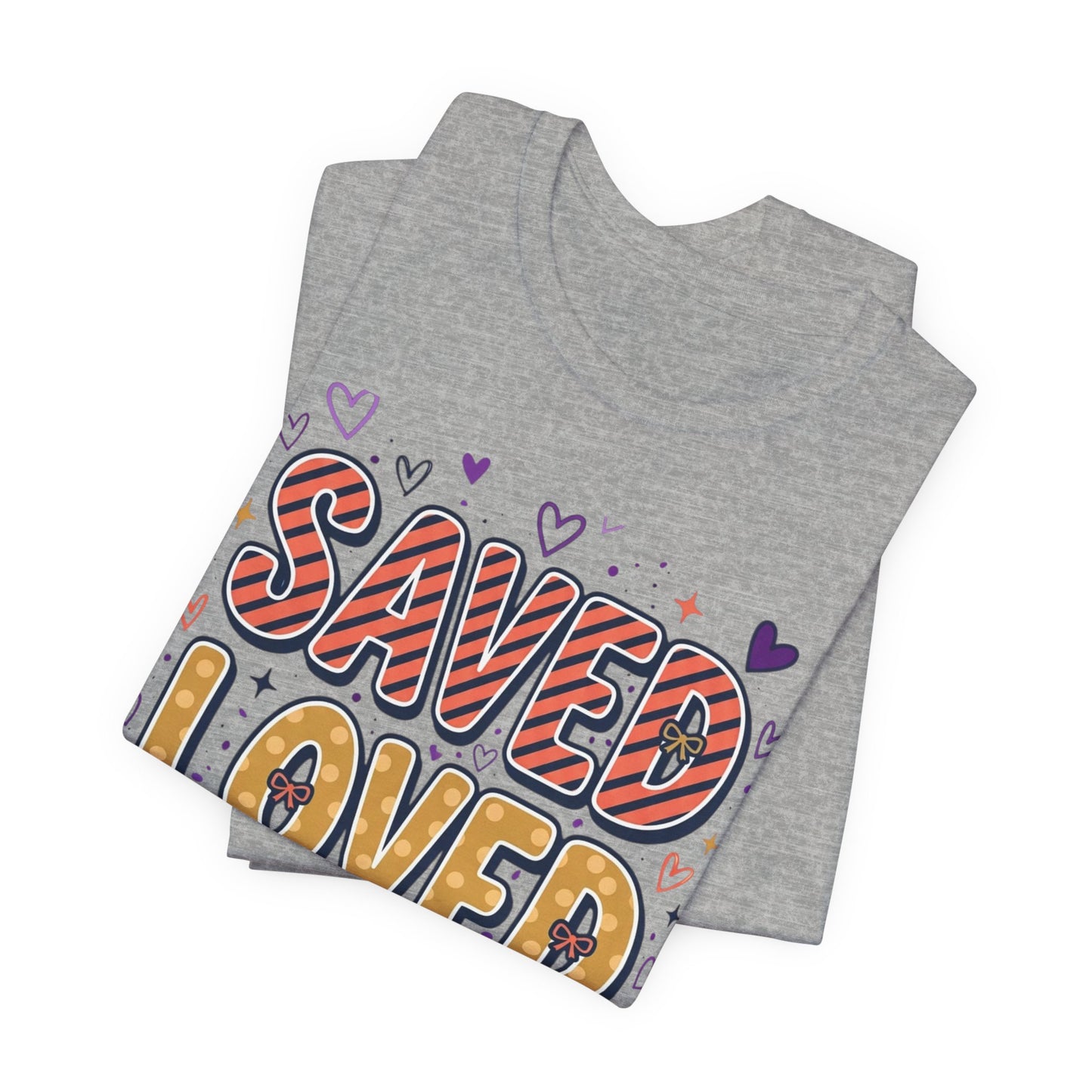 Saved Loved Forgiven T-Shirt | Christian Rainbow Scripture Tee, Playful Faith