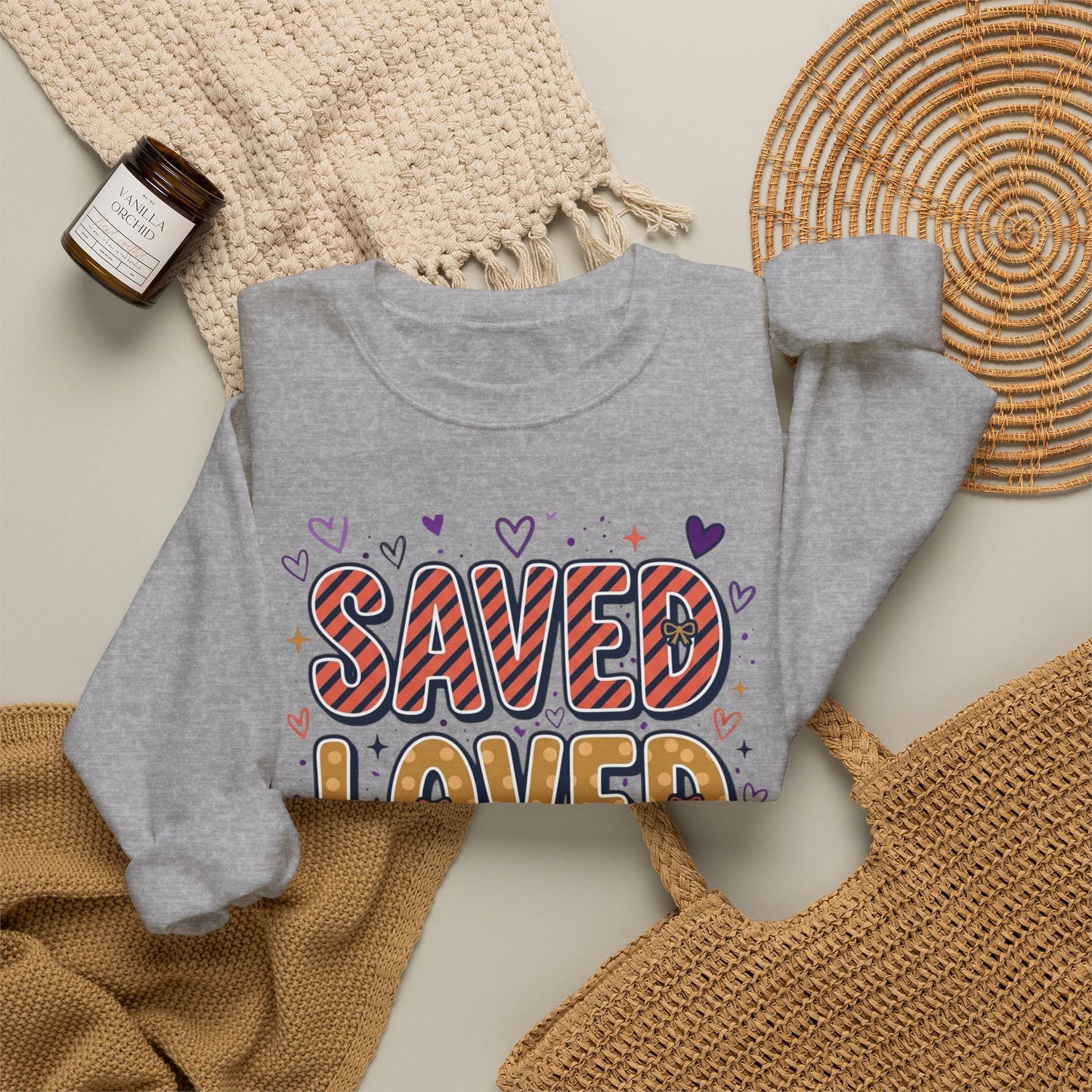 Saved Loved Forgiven Sweatshirt | Christian rainbow scripture style