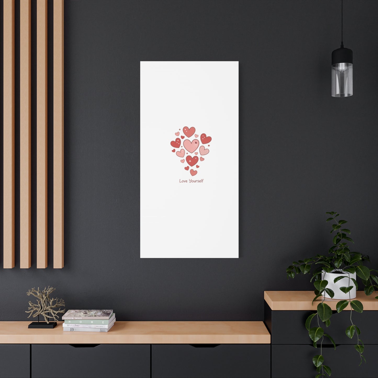 Love Yourself Canvas Wall Art — Watercolor Hearts Inspirational Home Decor