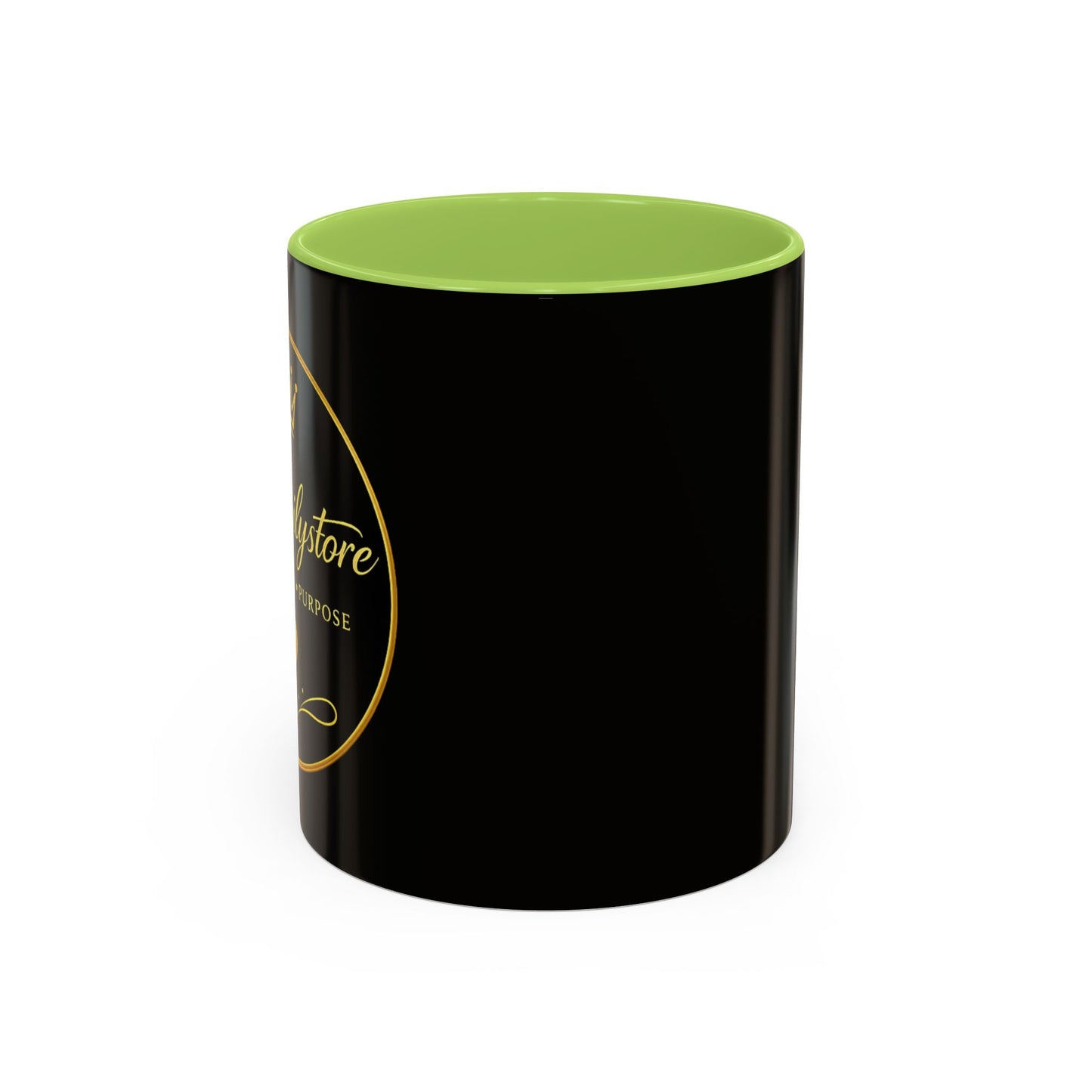 Black Accent Coffee Mug — "Abafamilystore: Faith • Family • Purpose" Gold Logo