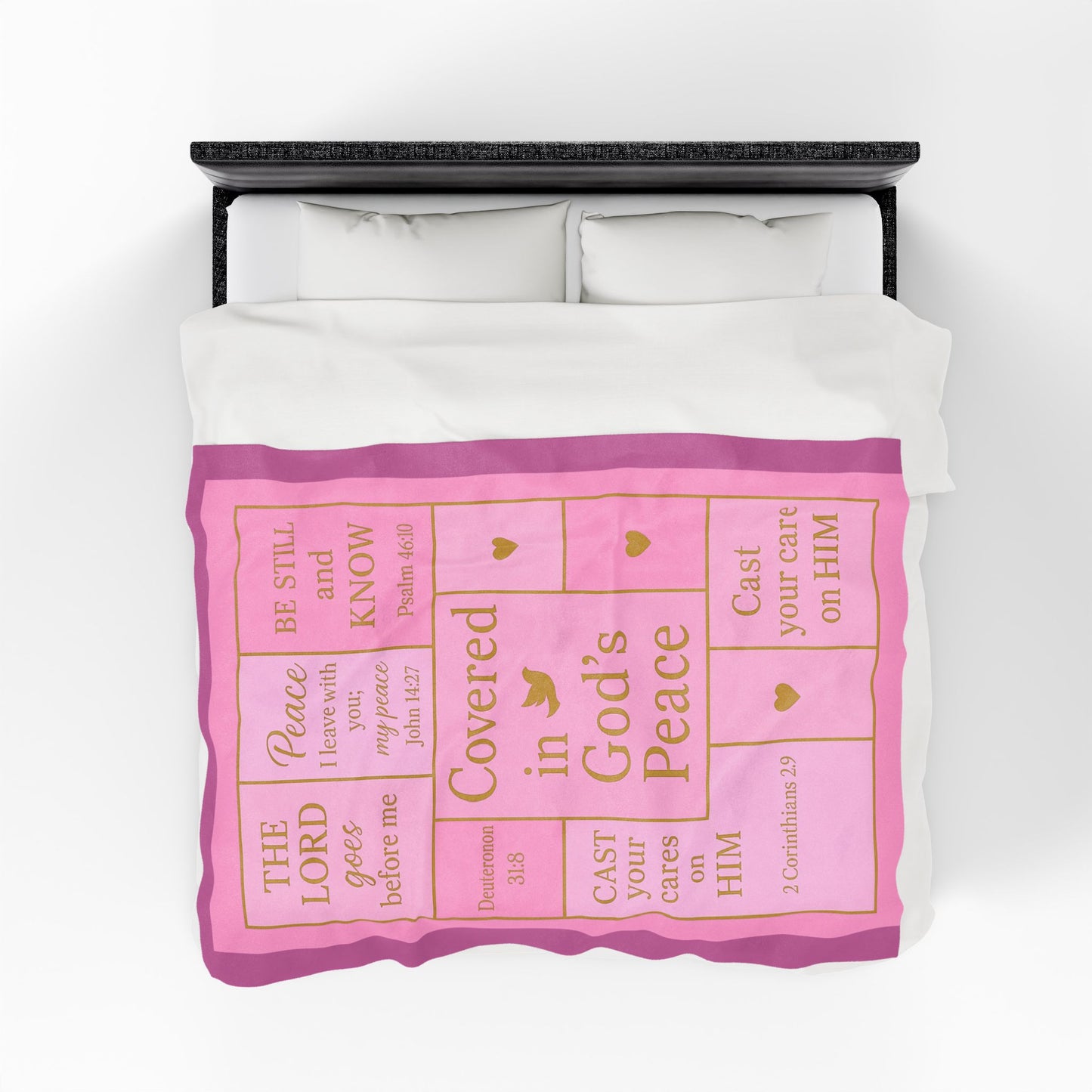 Covered in God's Peace Velveteen Plush Blanket — Inspirational Scripture Throw (Pink)