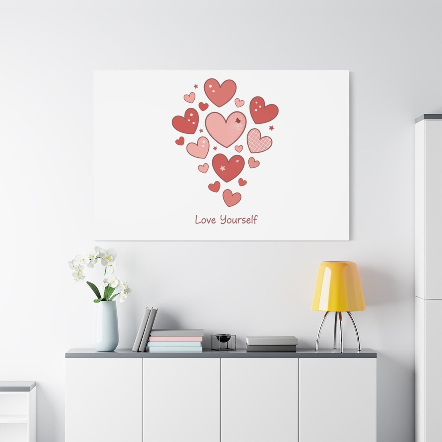 Love Yourself Canvas Wall Art — Watercolor Hearts Inspirational Home Decor
