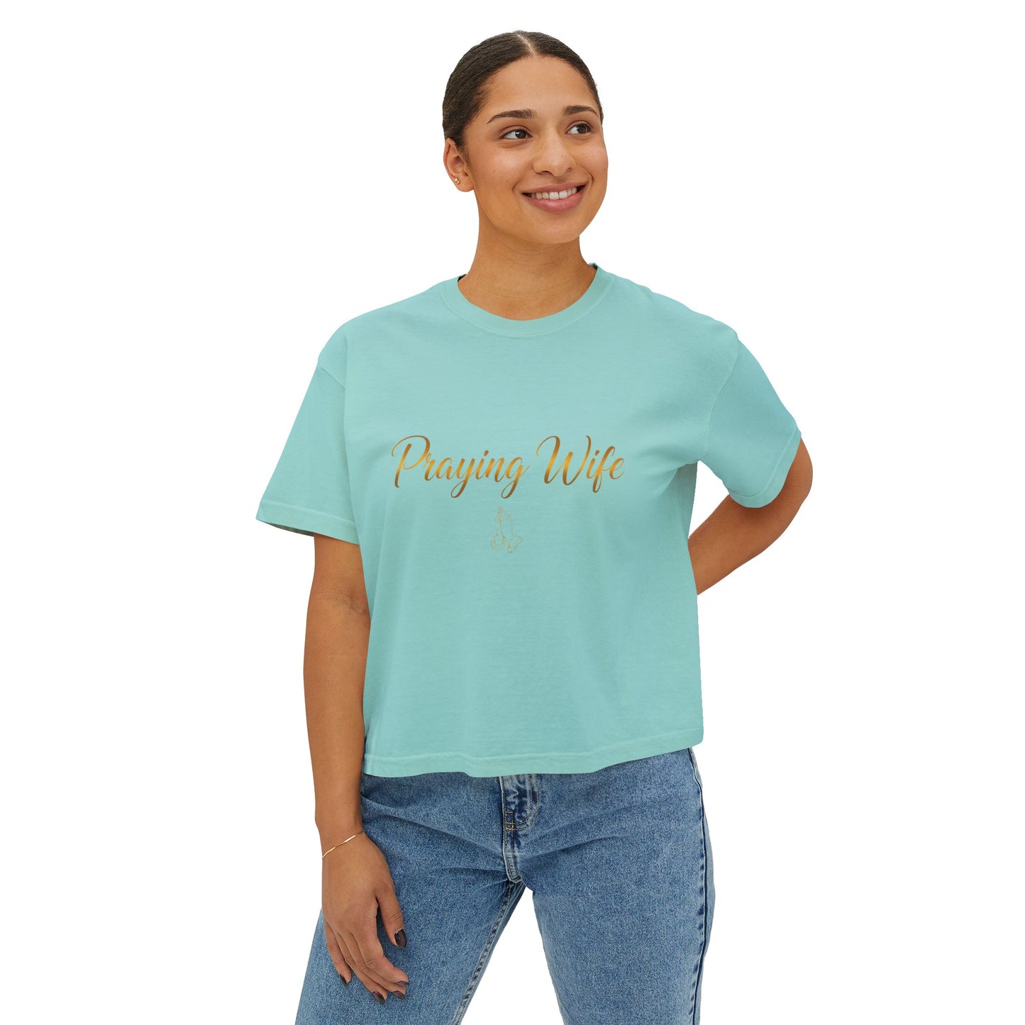 Praying Wife Boxy Tee — Spiritual Christian Shirt for Faithful Wives