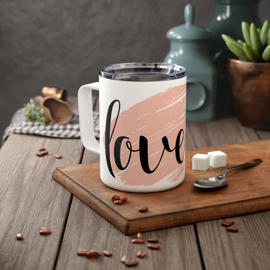 Insulated Coffee Mug with Love Design, 10oz Travel Mug, Cute Gift for Her, Coffee Lover Mug, Valentine's Day Gift, Personalized Coffee Cup