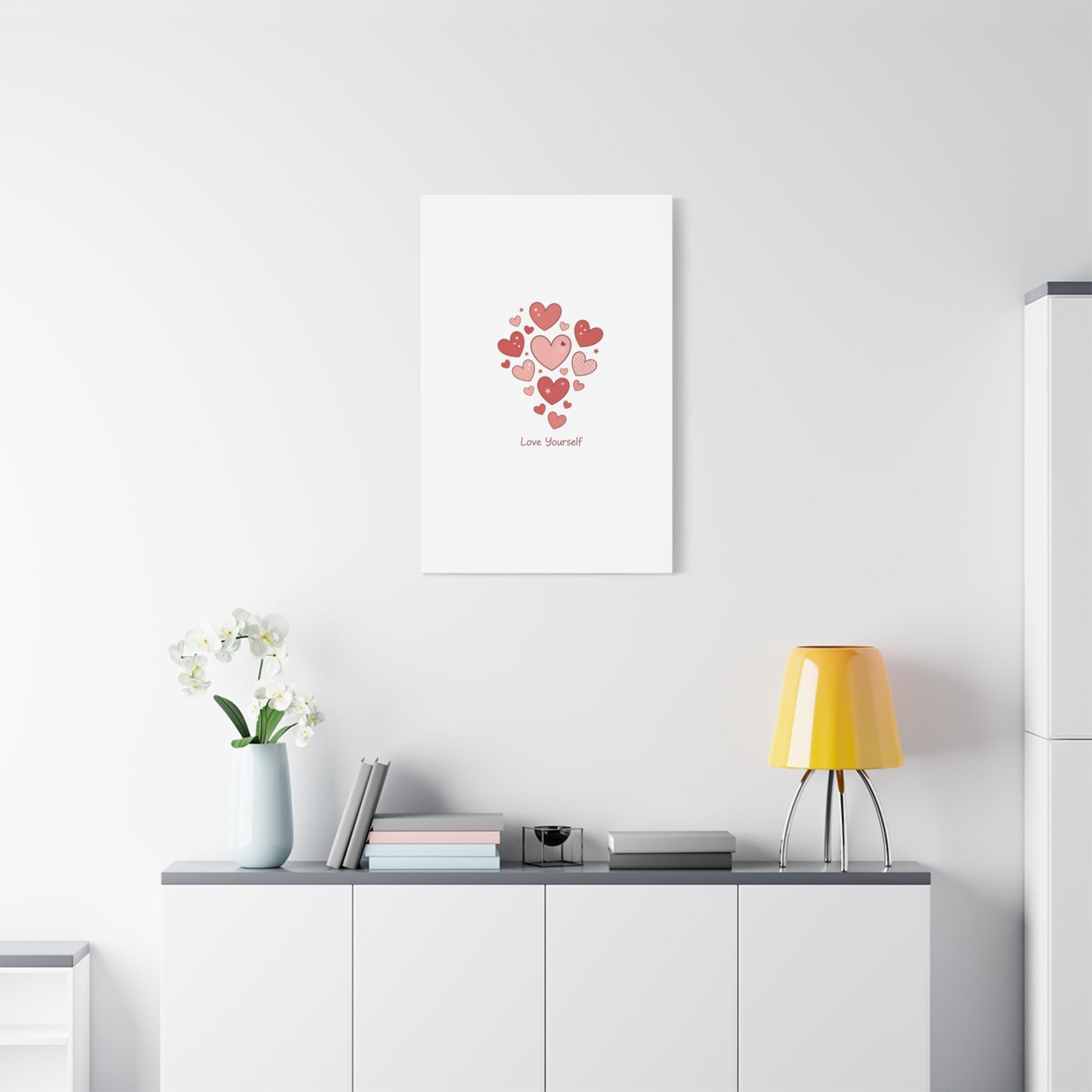 Love Yourself Canvas Wall Art — Watercolor Hearts Inspirational Home Decor