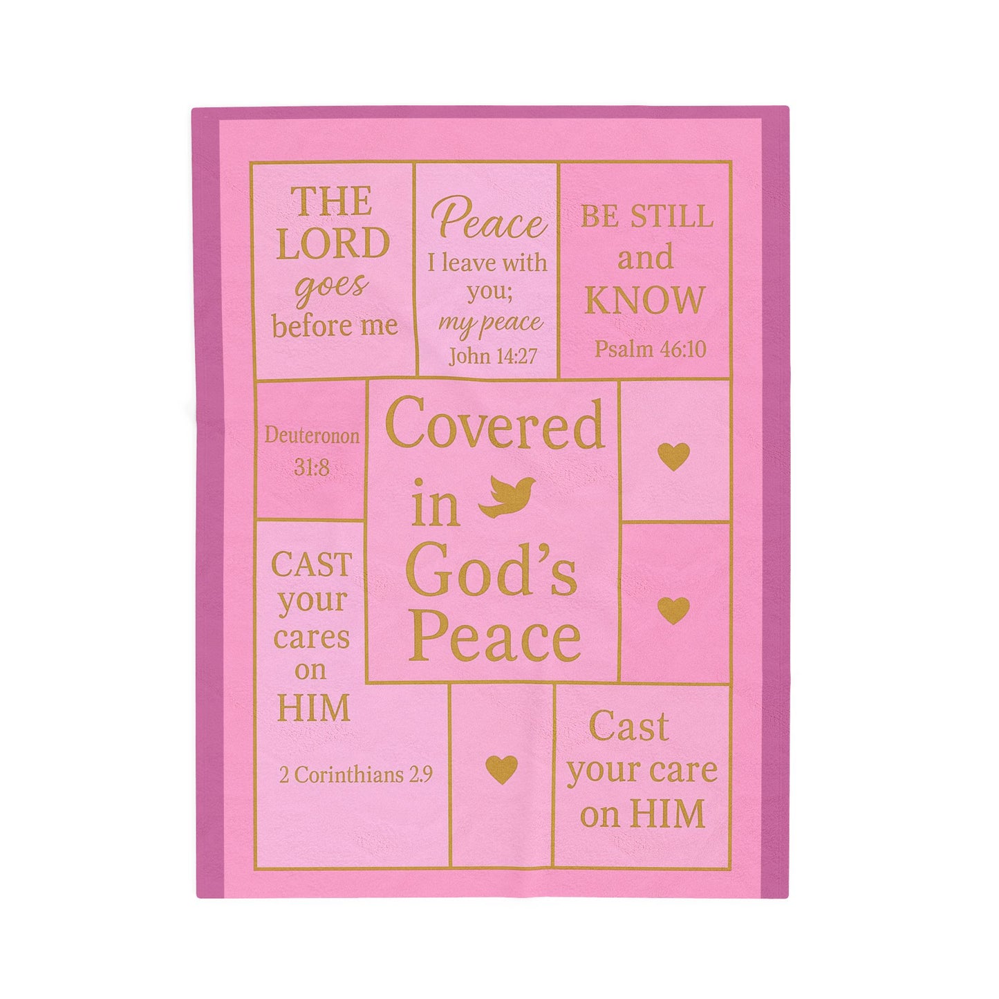 Covered in God's Peace Velveteen Plush Blanket — Inspirational Scripture Throw (Pink)