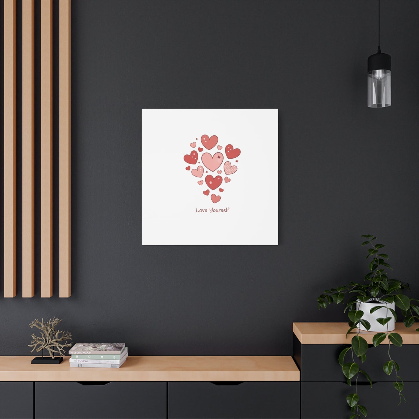 Love Yourself Canvas Wall Art — Watercolor Hearts Inspirational Home Decor
