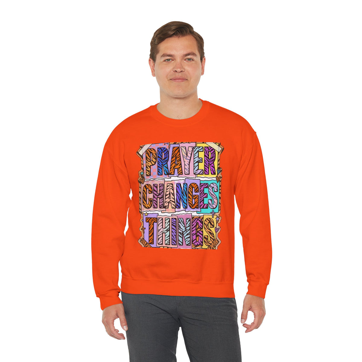 Prayer Changes Things Sweatshirt | Christian rainbow scripture, mixed-font faith