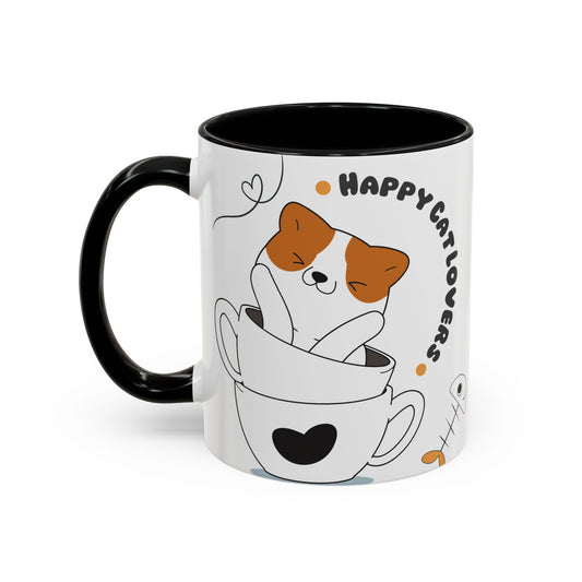 Whimsical Cat Lovers Coffee Mug | Cute Cat Decor, Gift for Pet Owners, Fun Design, Coffee Lover's Gift, Black Accent Mug