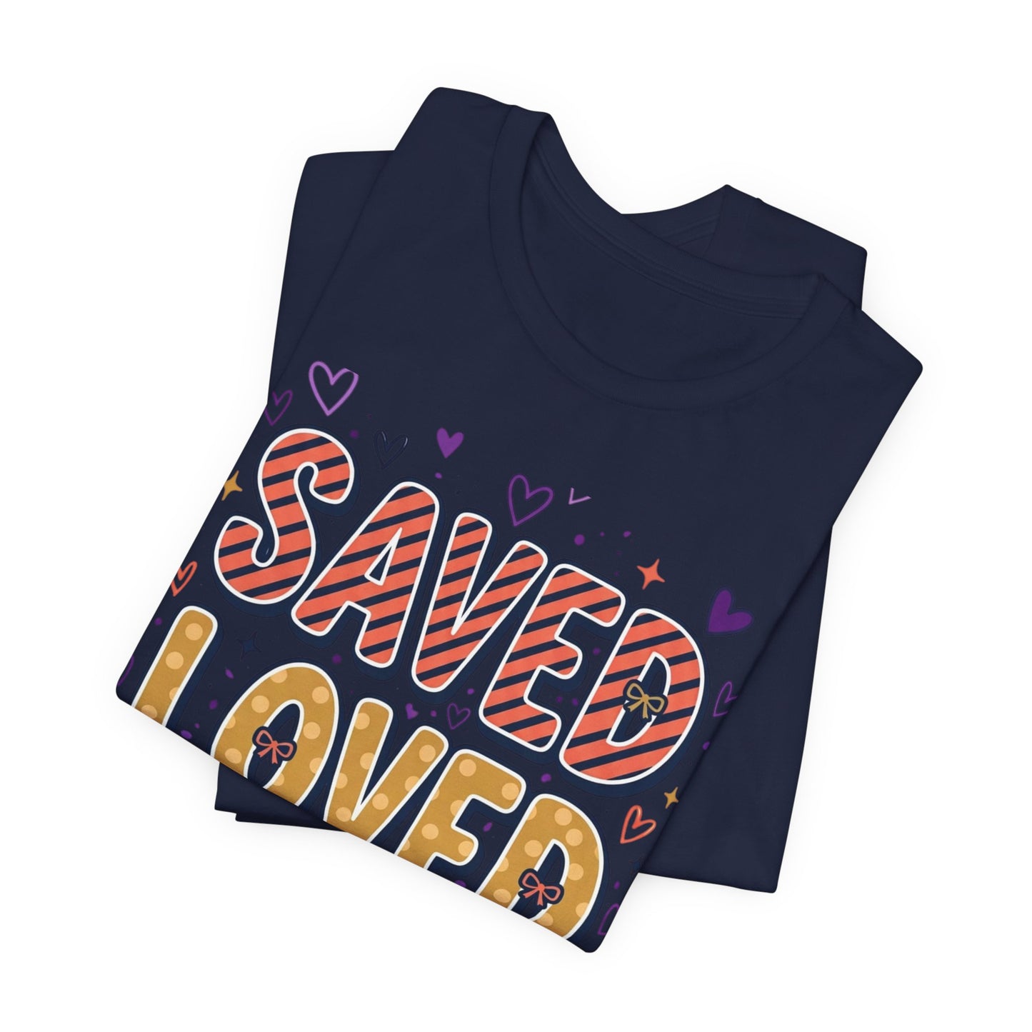 Saved Loved Forgiven T-Shirt | Christian Rainbow Scripture Tee, Playful Faith