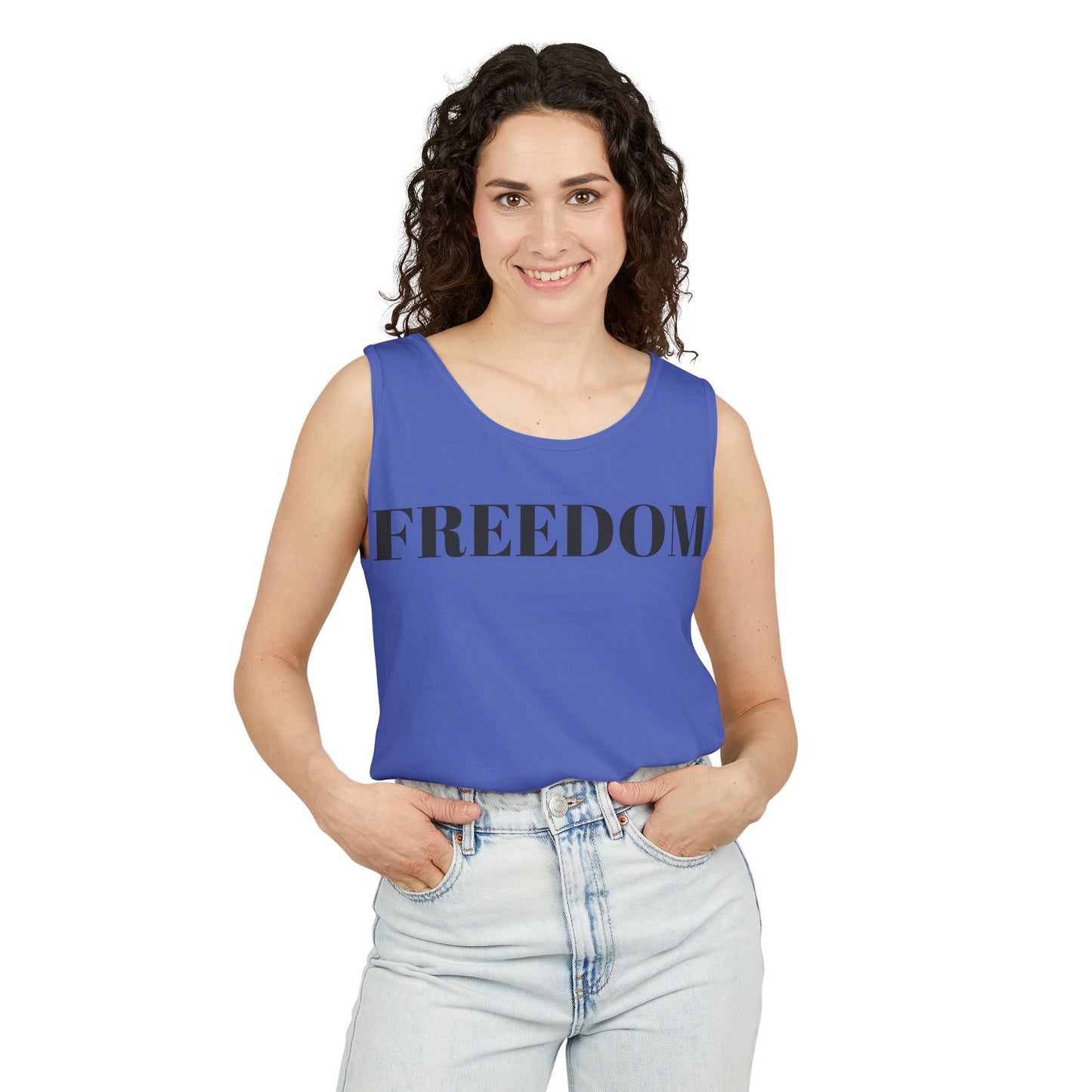 Freedom Unisex Garment-Dyed Tank Top - Comfortable Summer Wear, Casual Lounge, Outdoor Fitness, Inspirational Gift, Vacation Apparel