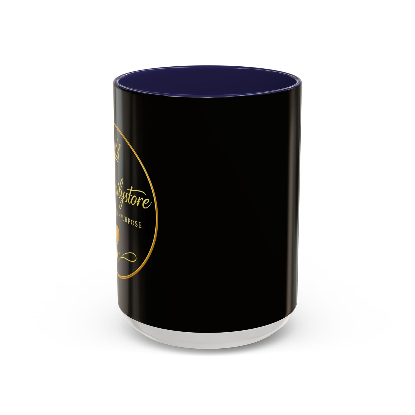 Black Accent Coffee Mug — "Abafamilystore: Faith • Family • Purpose" Gold Logo