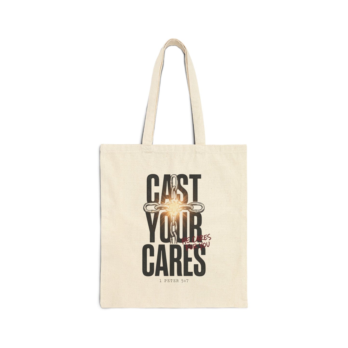 Cast Your Cares Tote | Christian Streetwear, Scripture Graphic Canvas