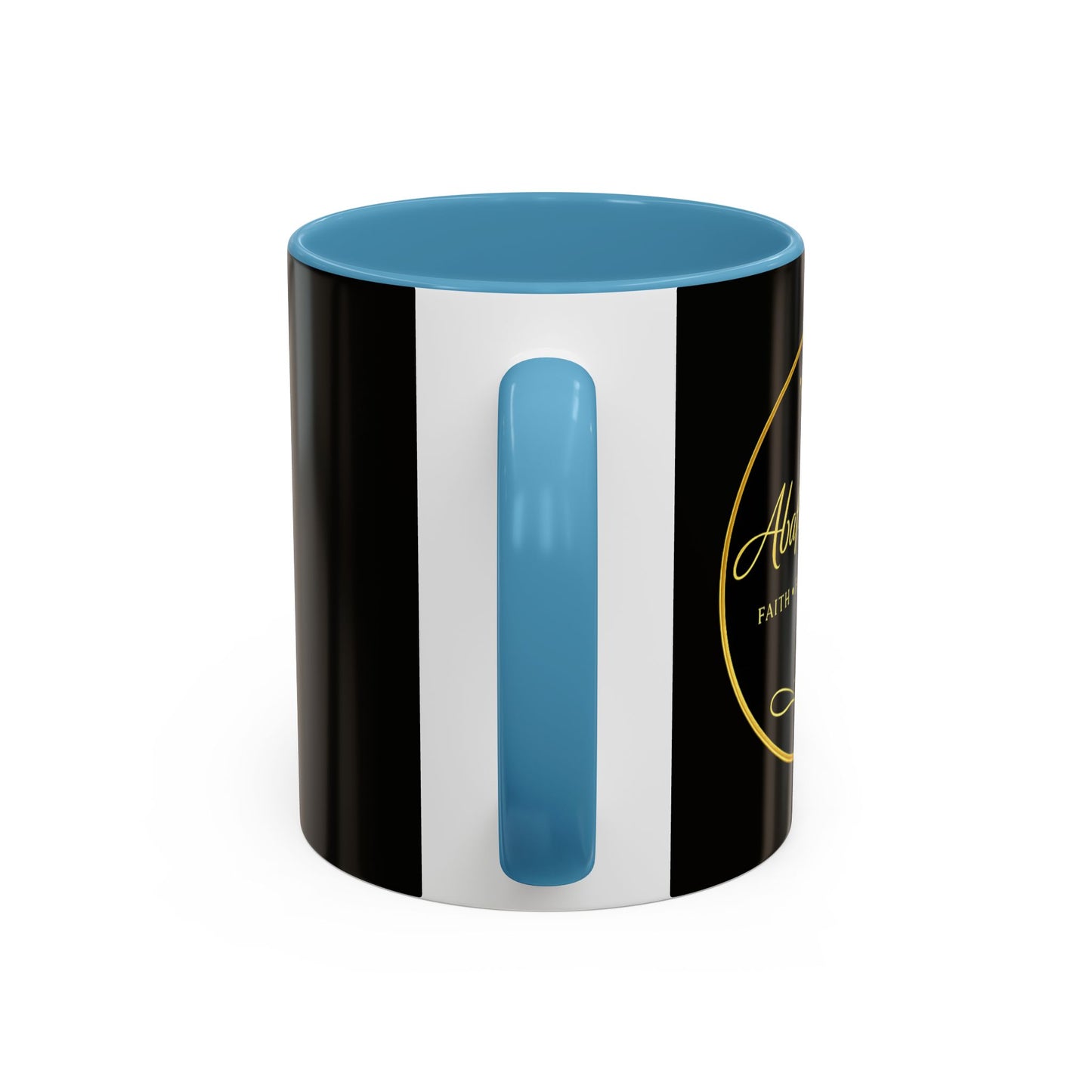 Black Accent Coffee Mug — "Abafamilystore: Faith • Family • Purpose" Gold Logo